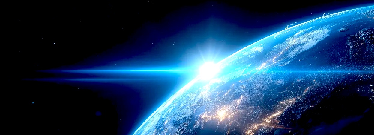 Earth from space with sunrise at the horizon